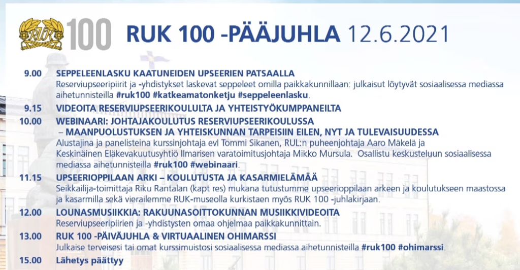 Katsoitko korona-aikaan RUK-100 pääjuhlan 12.6.2020?